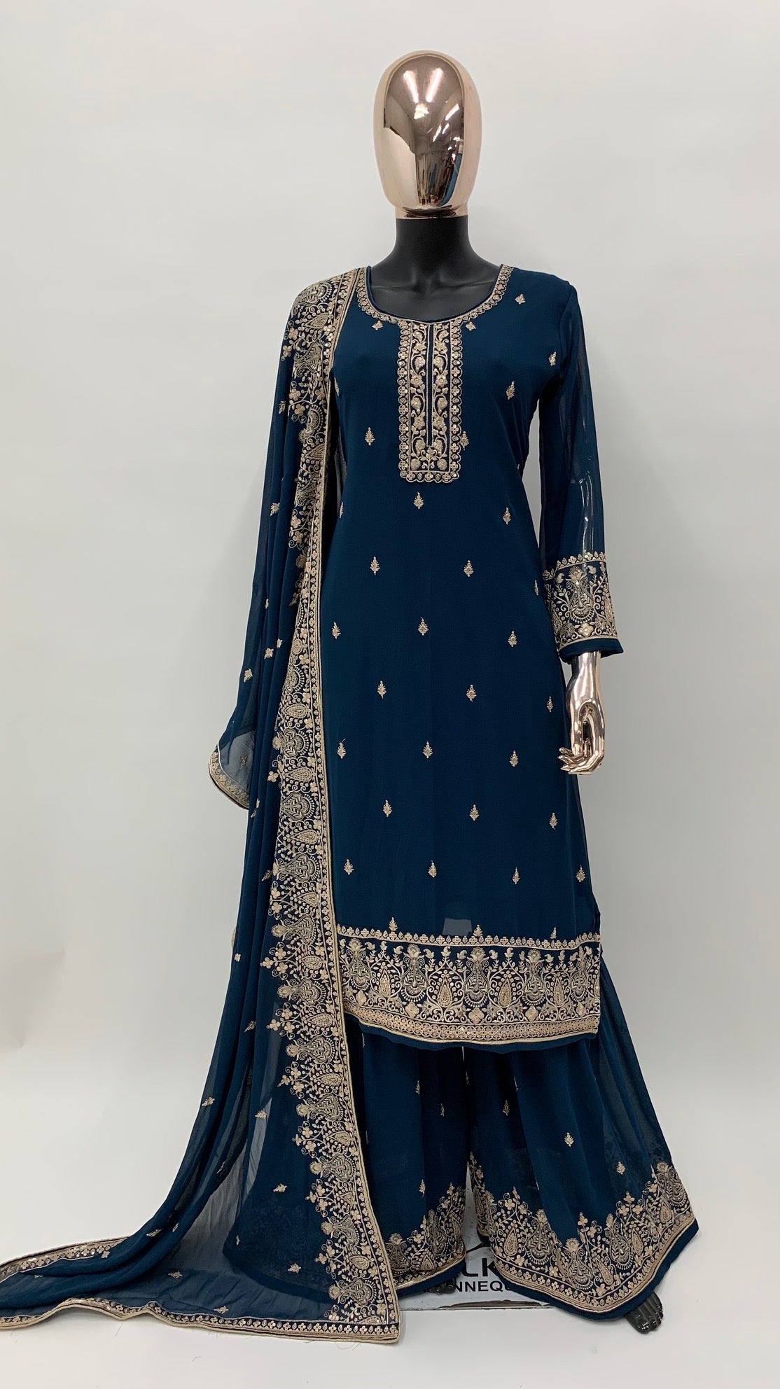 Navy Blue Partywear Salwar Kameez Sharara suit