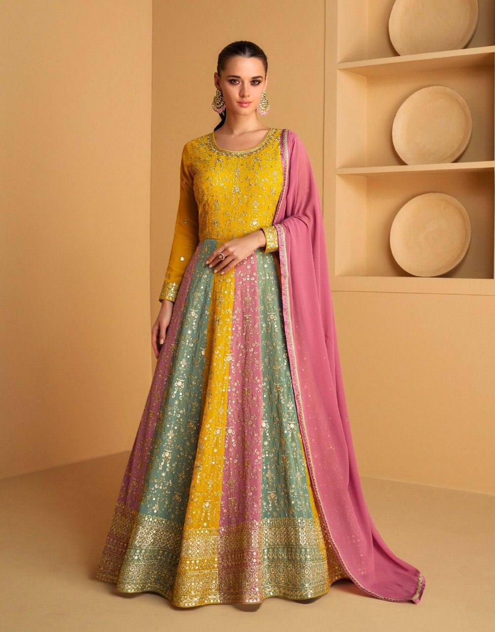 Beautiful Yellow Color Readymade Indian Partywear Anarkali Dress