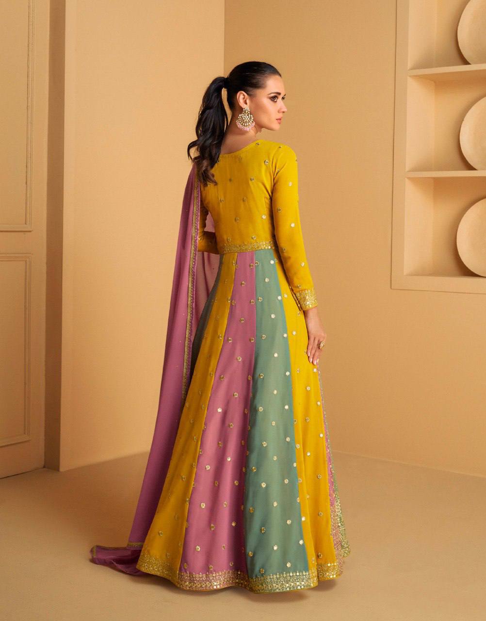 Beautiful Yellow Color Readymade Indian Partywear Anarkali Dress