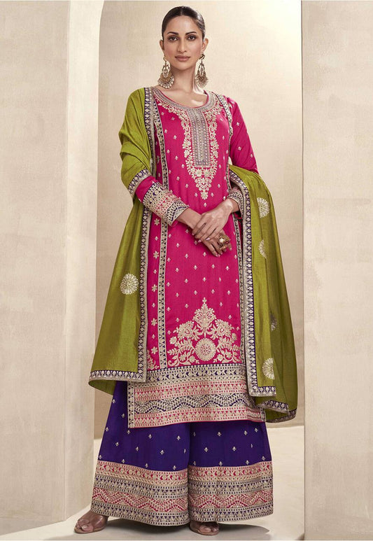 Heavy Vichitra Silk Fabric Partywear Salwar Plazzo Suit