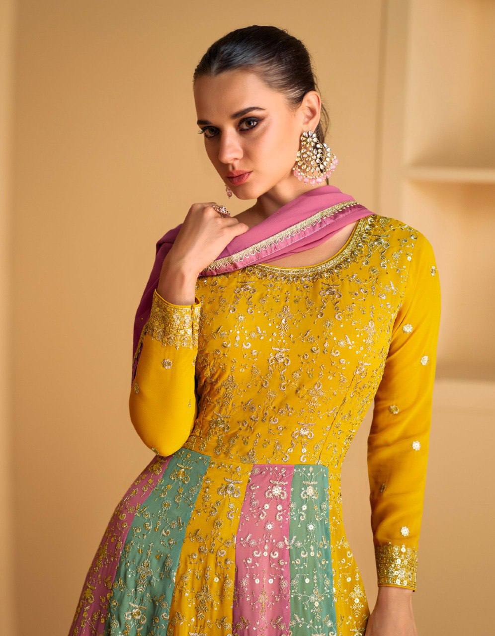 Beautiful Yellow Color Readymade Indian Partywear Anarkali Dress