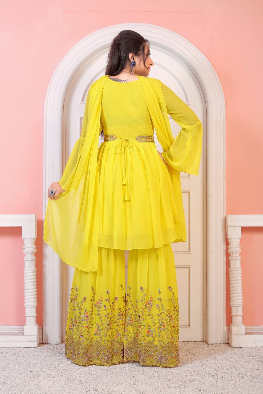 Indian Style Partywear Designers Yellow Sharara Dress