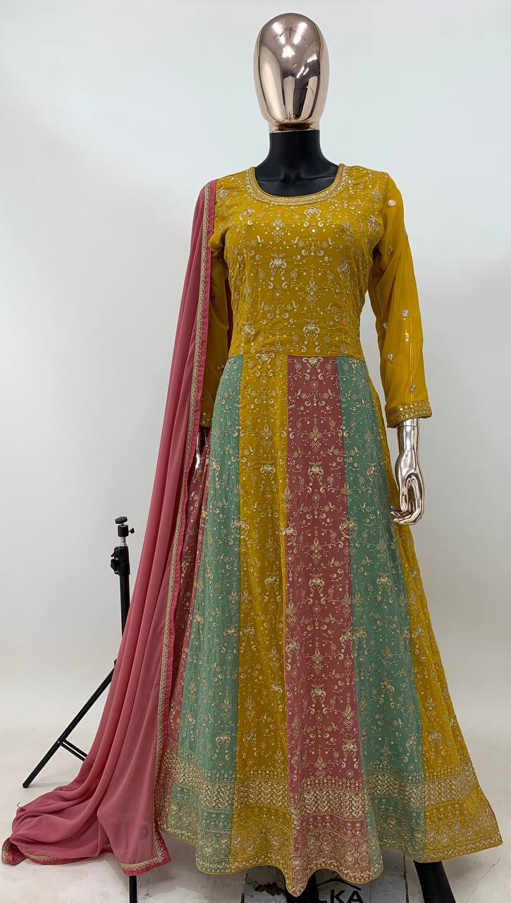 Beautiful Yellow Color Readymade Indian Partywear Anarkali Dress