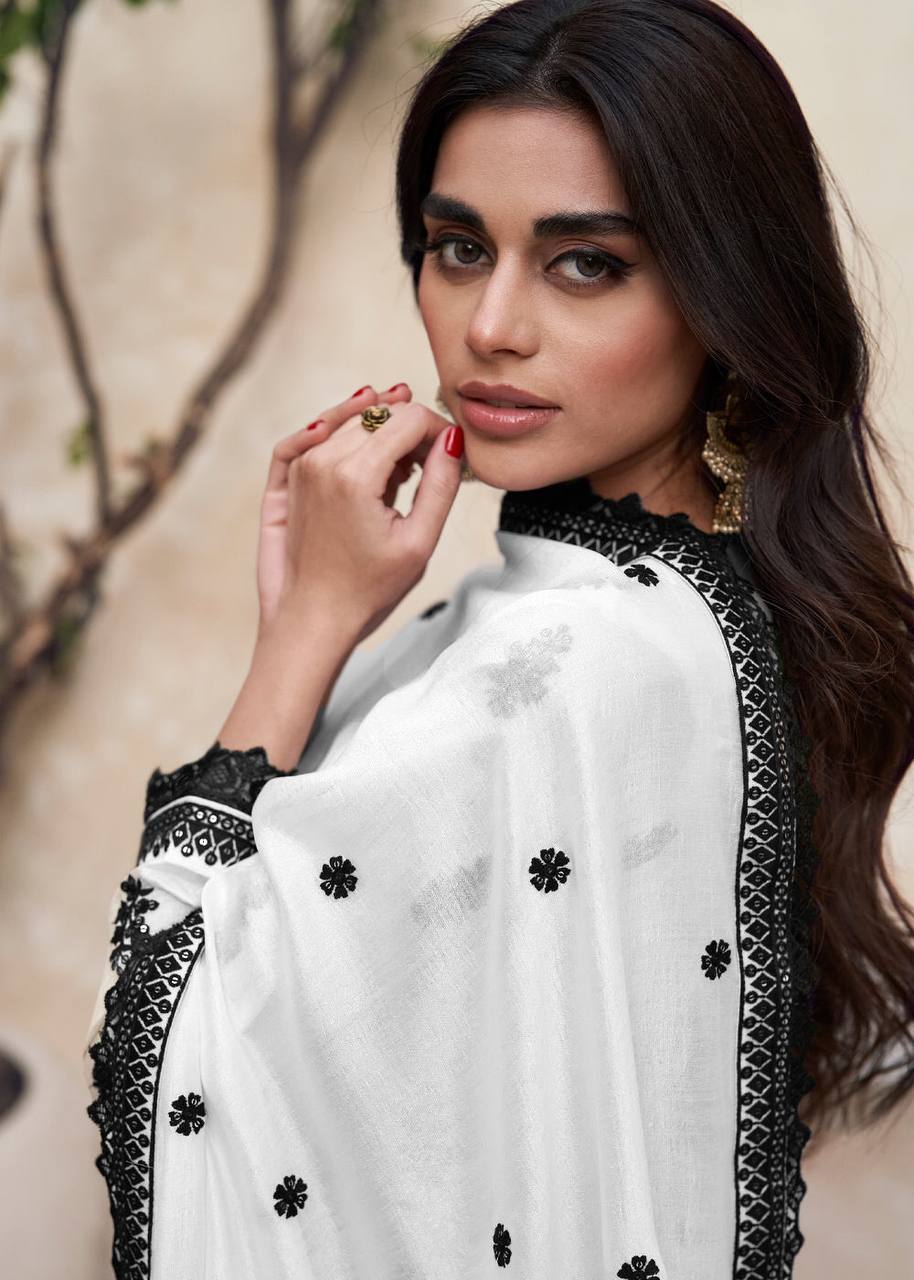 Black And White Chikankari Kurta With Palazzo Salwar Suit Set