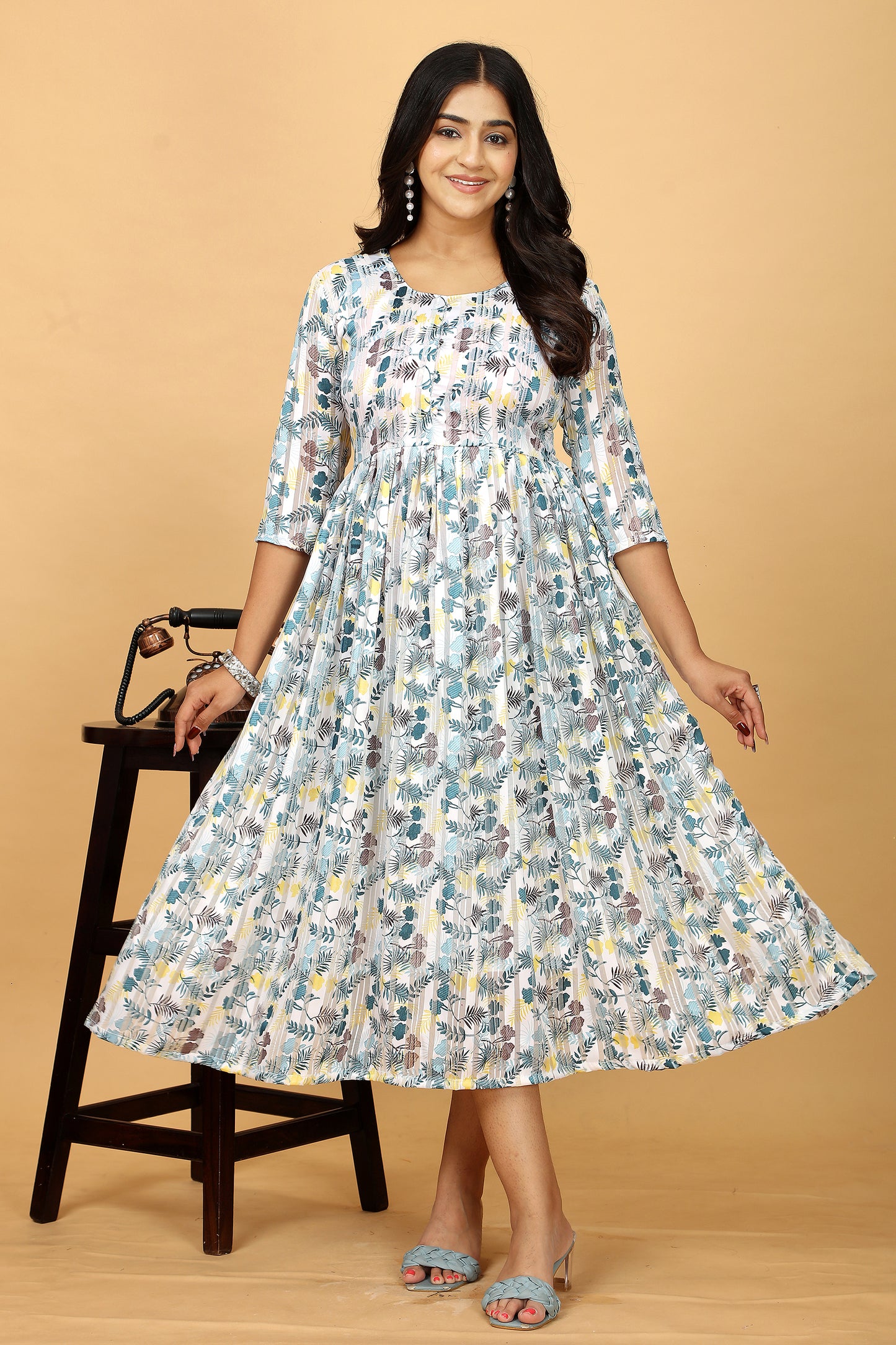 Floral Printed One Piece Gown Kurta