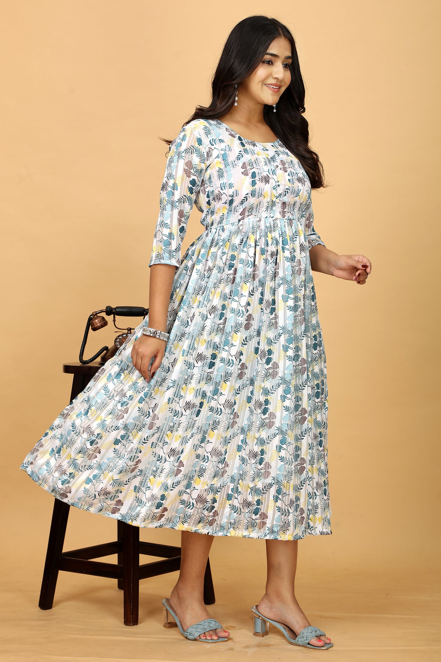 Floral Printed One Piece Gown Kurta