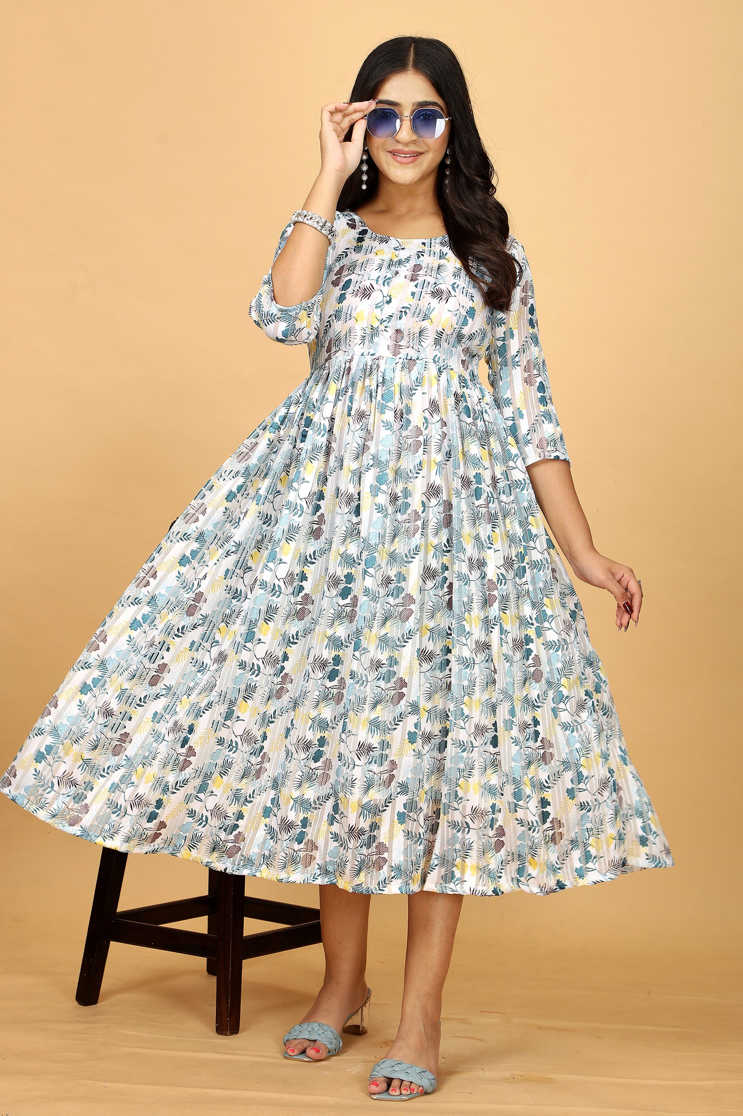 Floral Printed One Piece Gown Kurta