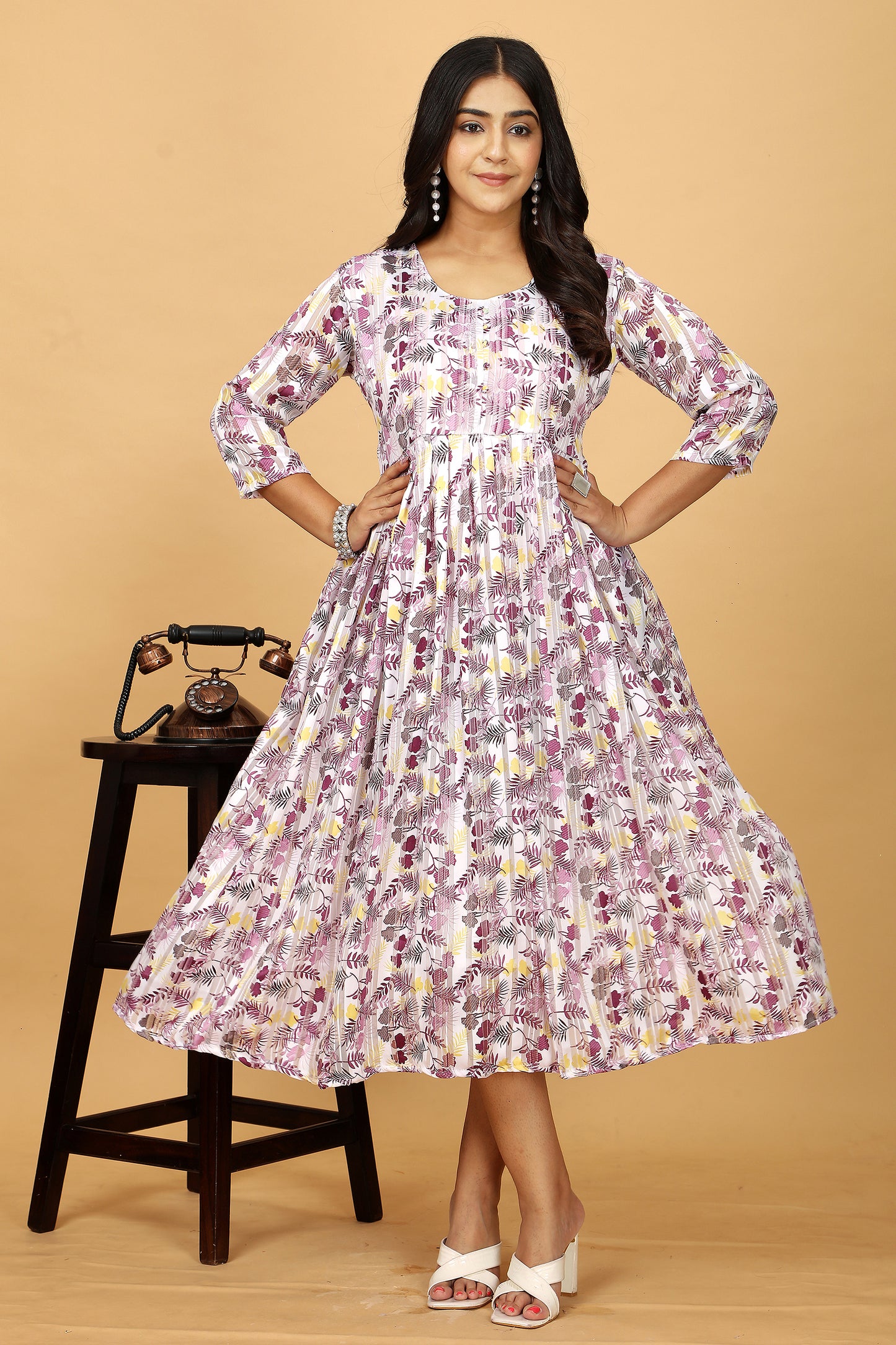 Floral Printed One Piece Gown Kurta