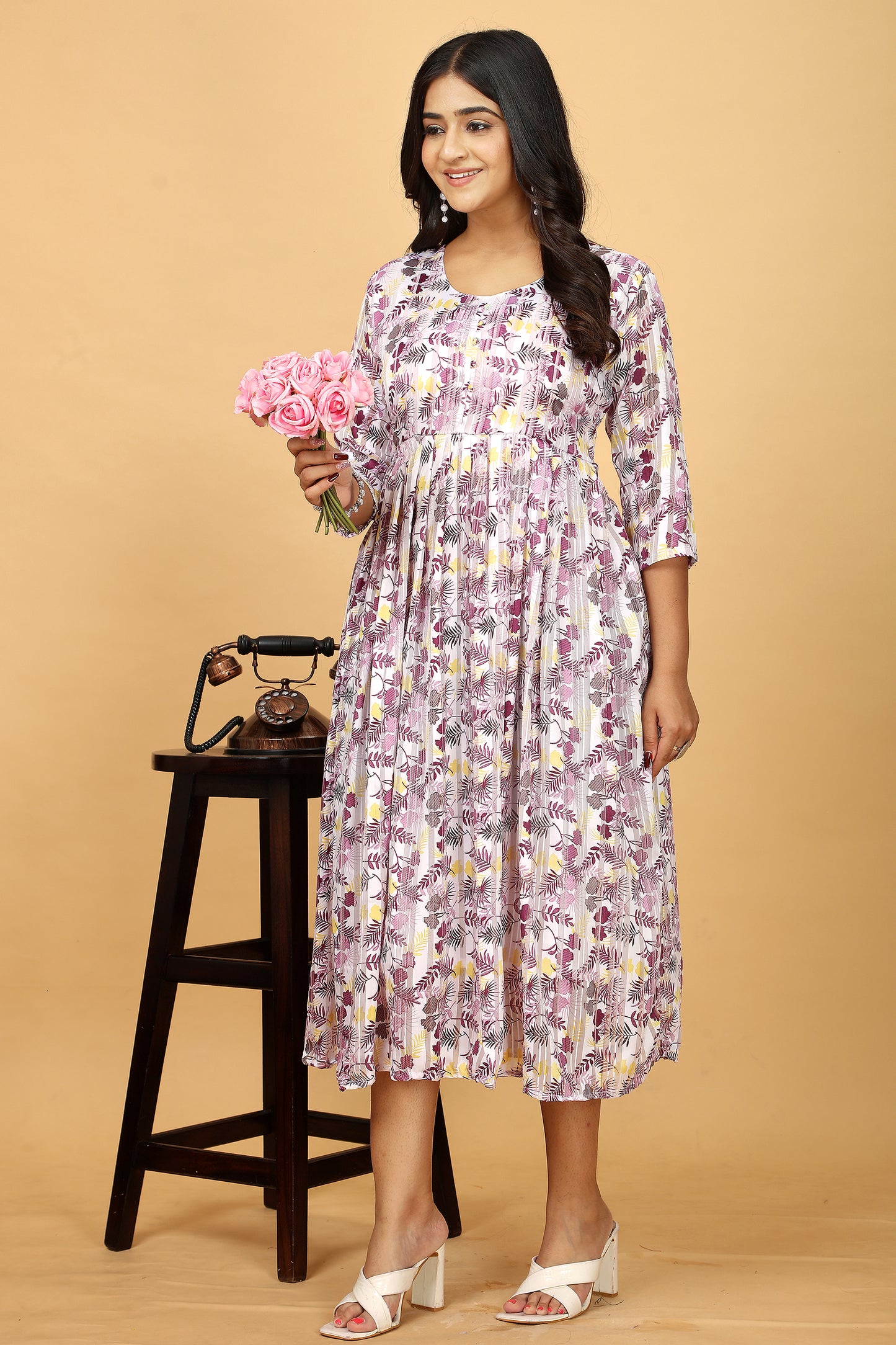 Floral Printed One Piece Gown Kurta