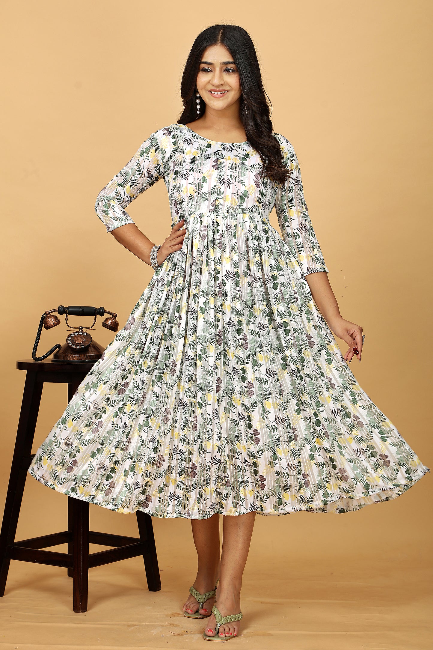 Floral Printed One Piece Gown Kurta