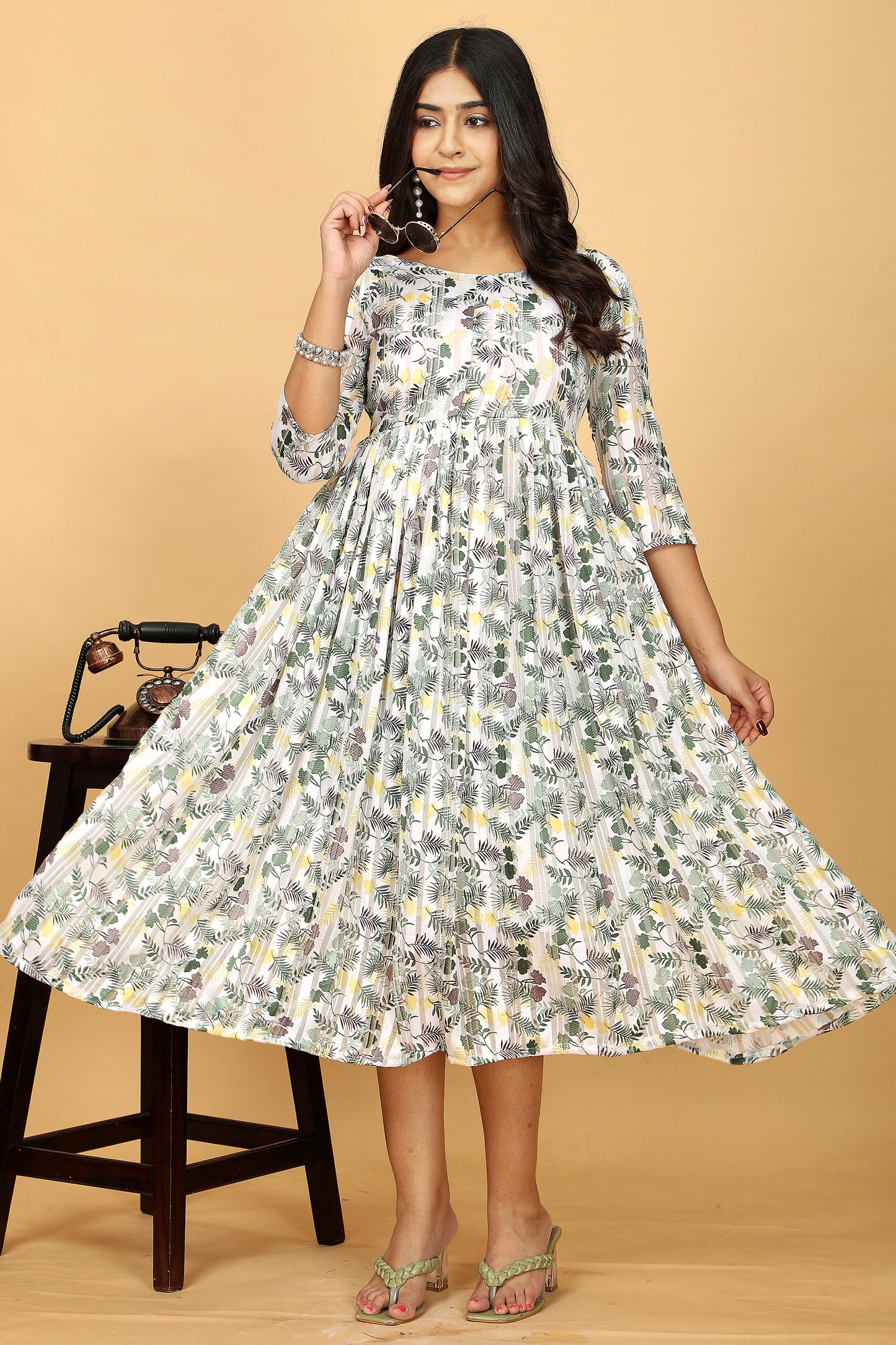 Floral Printed One Piece Gown Kurta