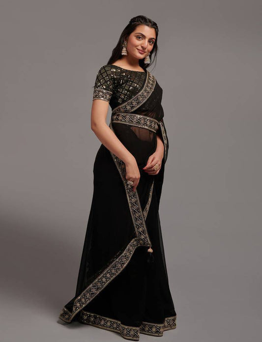 Embroidered Border Saree with Blouse Piece