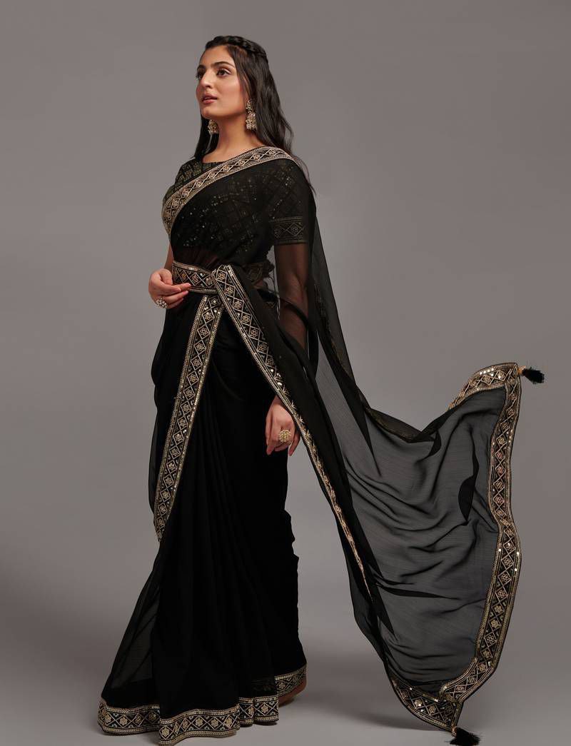 Embroidered Border Saree with Blouse Piece