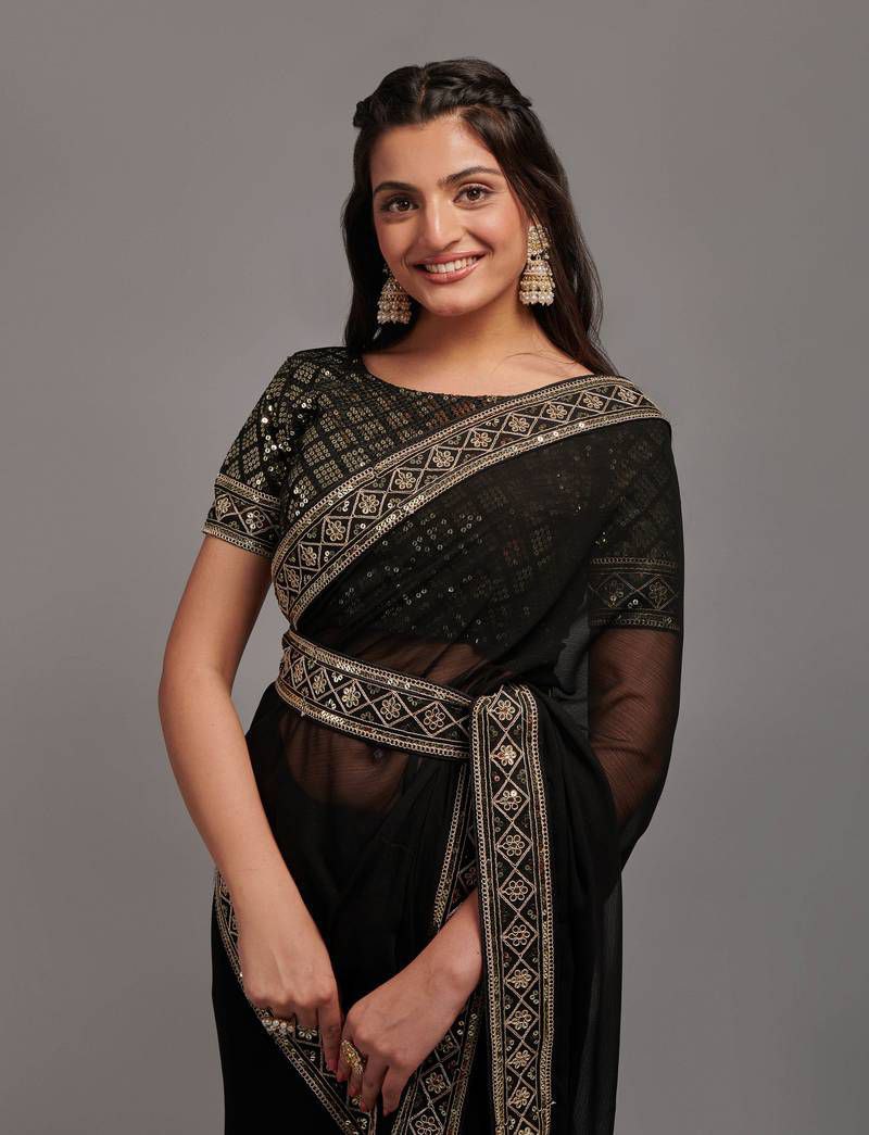 Embroidered Border Saree with Blouse Piece