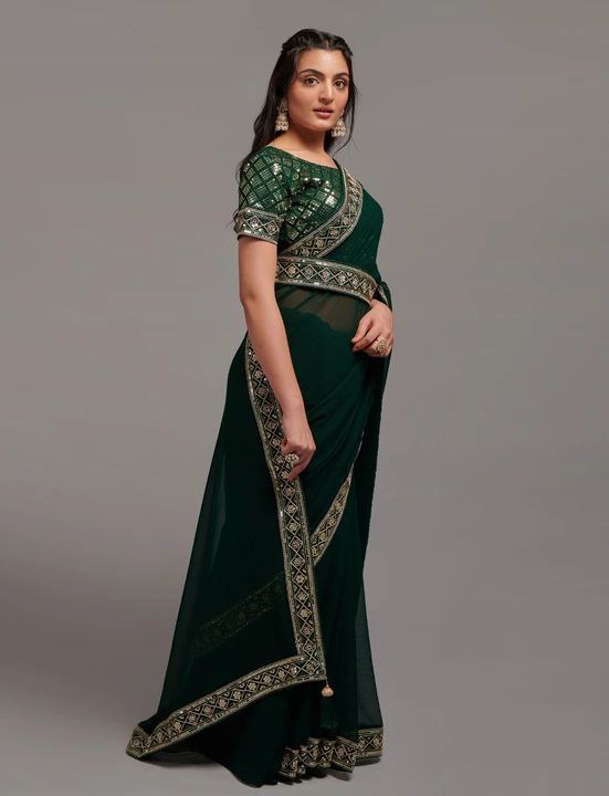 Embroidered Border Saree with Blouse Piece