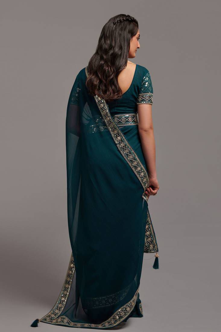 Embroidered Border Saree with Blouse Piece