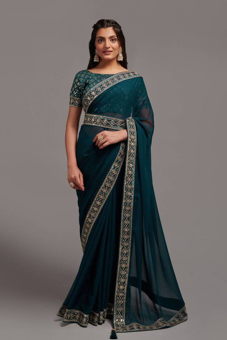 Embroidered Border Saree with Blouse Piece