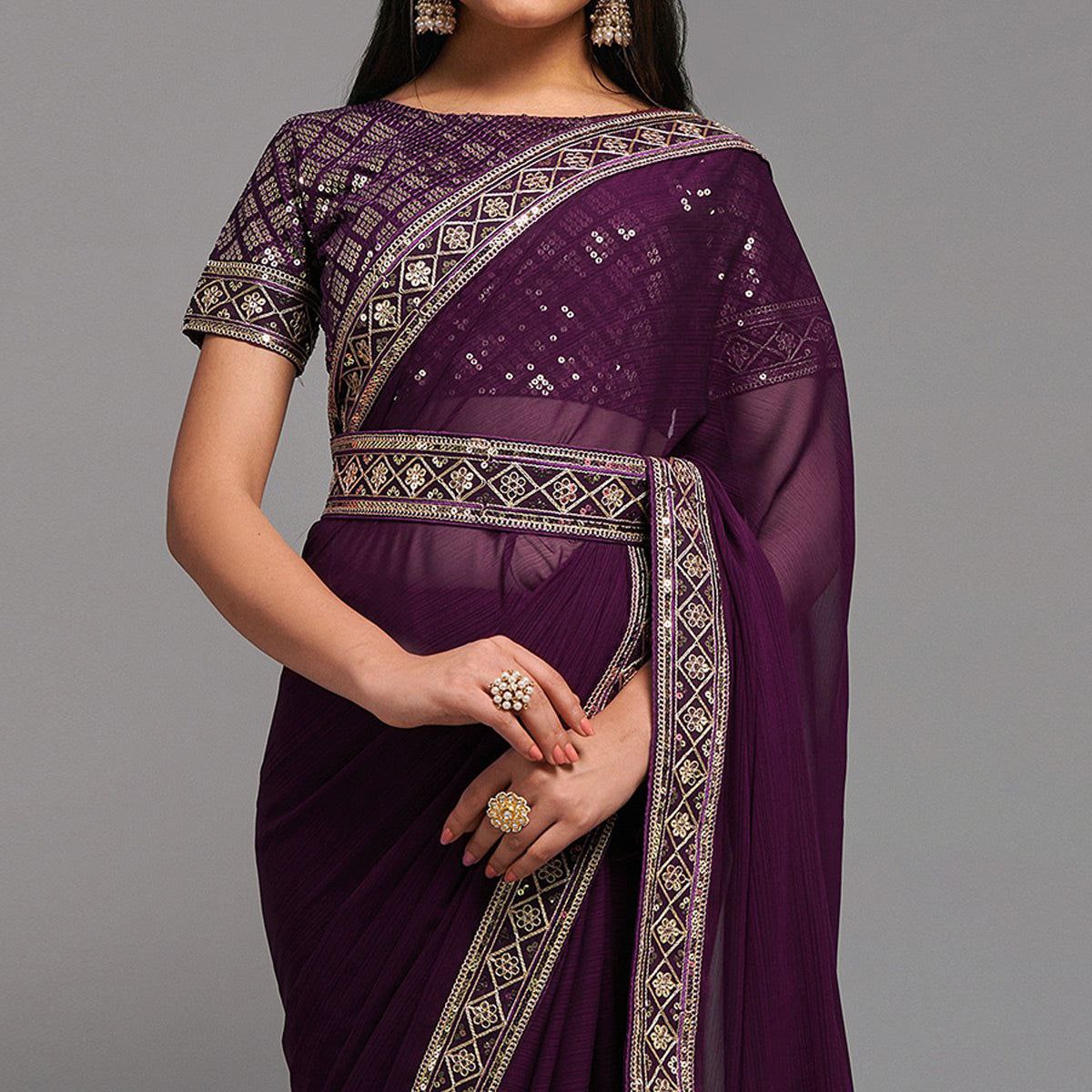 Embroidered Border Saree with Blouse Piece