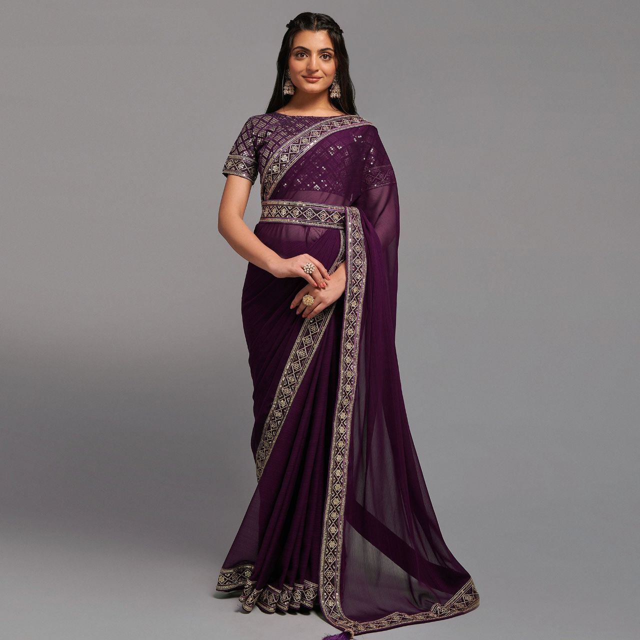 Embroidered Border Saree with Blouse Piece