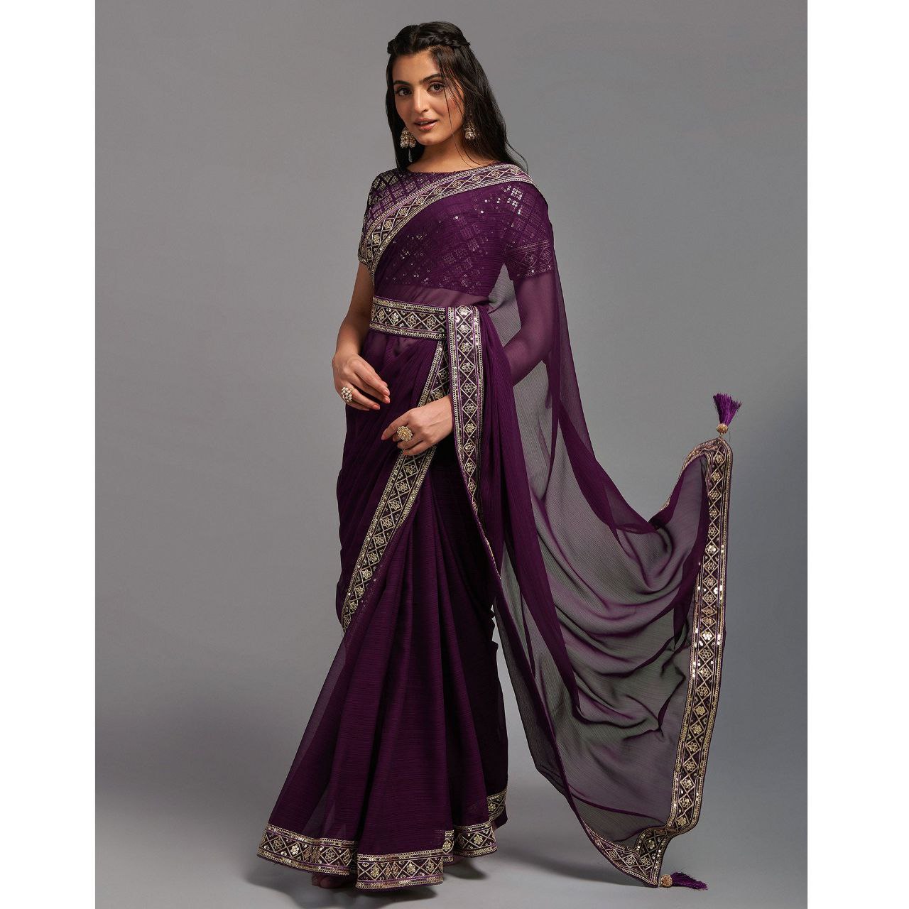 Embroidered Border Saree with Blouse Piece