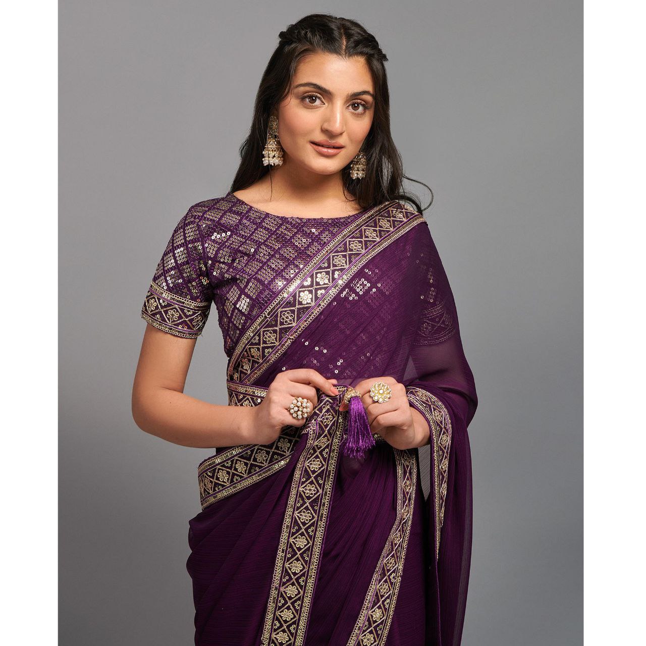 Embroidered Border Saree with Blouse Piece